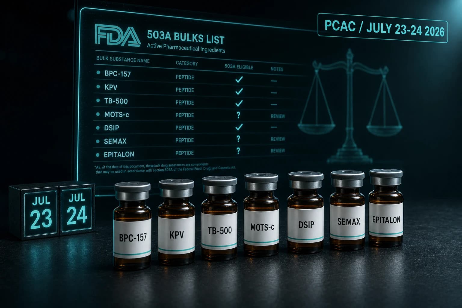FDA July 2026 Peptide Compounding Review: Evidence by Compound