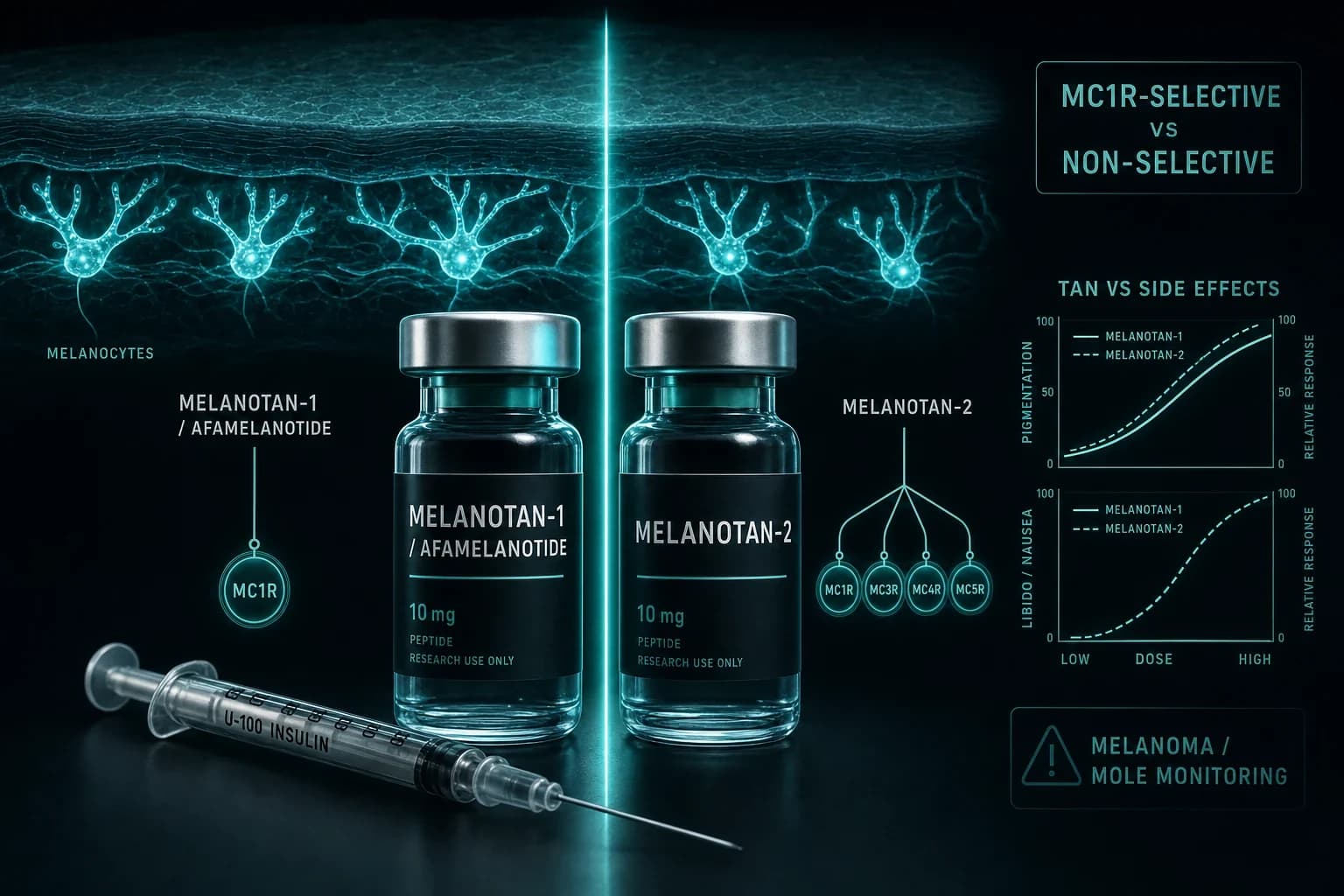 Melanotan 1 vs Melanotan 2: Tanning, Selectivity, and Side Effects