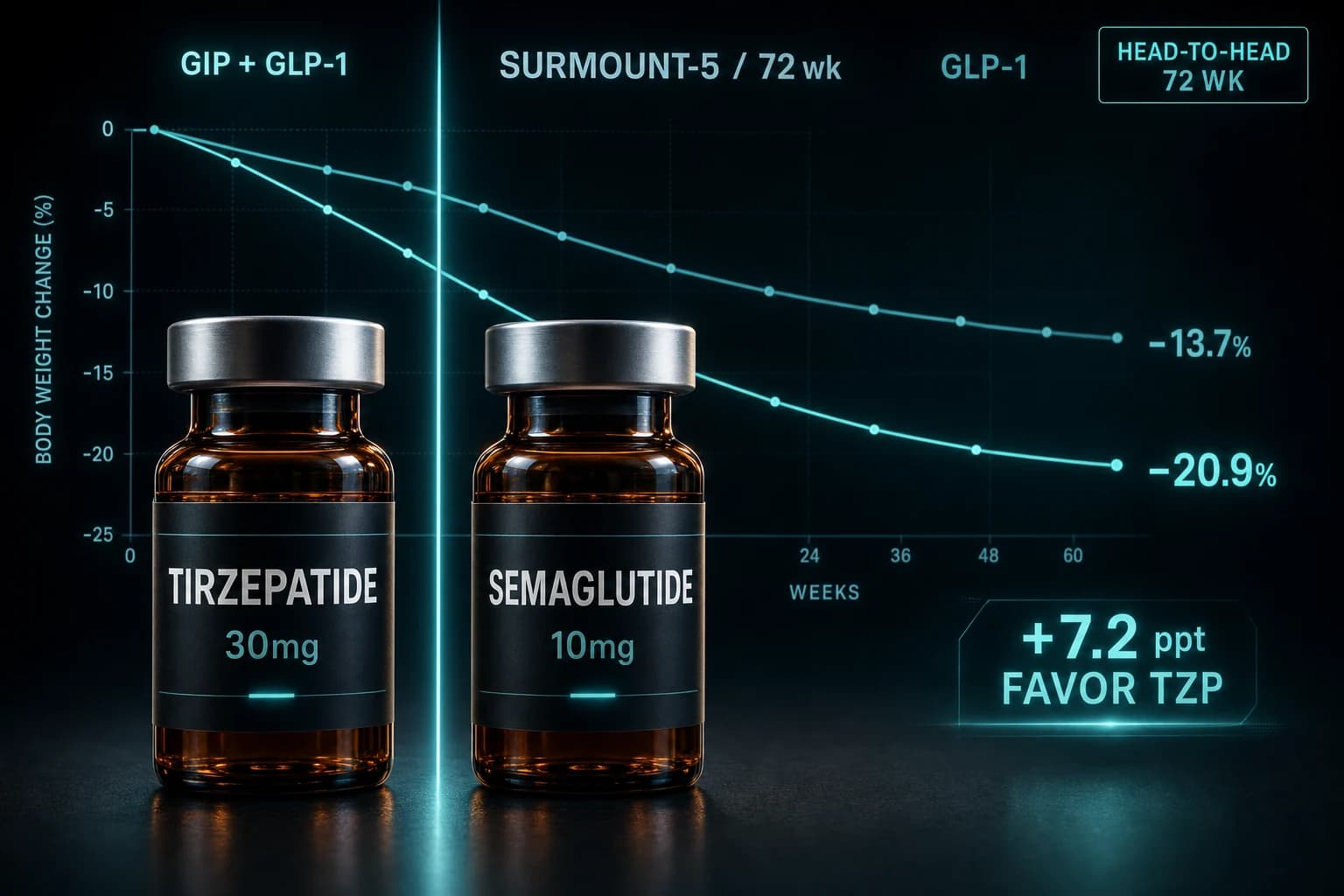 Tirzepatide vs Semaglutide: SURMOUNT-5 Head-to-Head at 72 Weeks